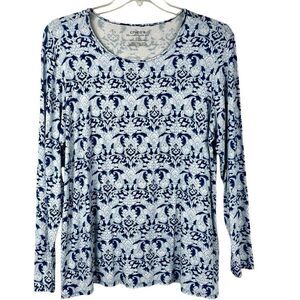 Chico’s The Ultimate Tee Blue Long Sleeve Paisley Top 3 XL 16